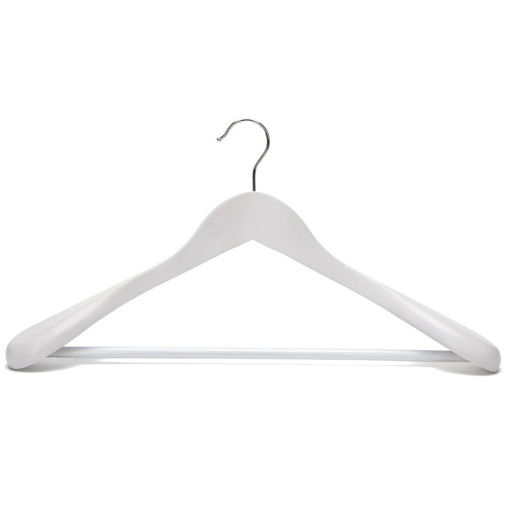 Umeraș din lemn alb cu umeri lați, bară pentru pantaloni și design modern - ideal pentru costume, sacouri, cămăși, bluze, pantaloni și tricouri - HUMERO