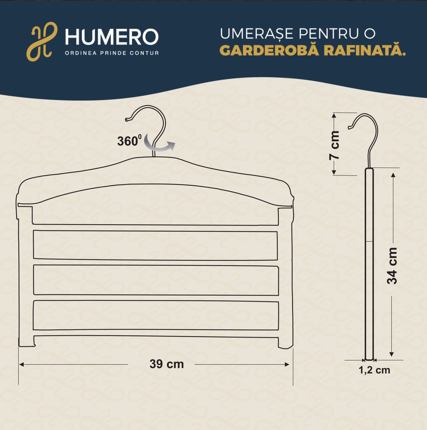 Umeraș pliabil multifuncțional din lemn natur - ideal pentru pantaloni și fuste - HUMERO