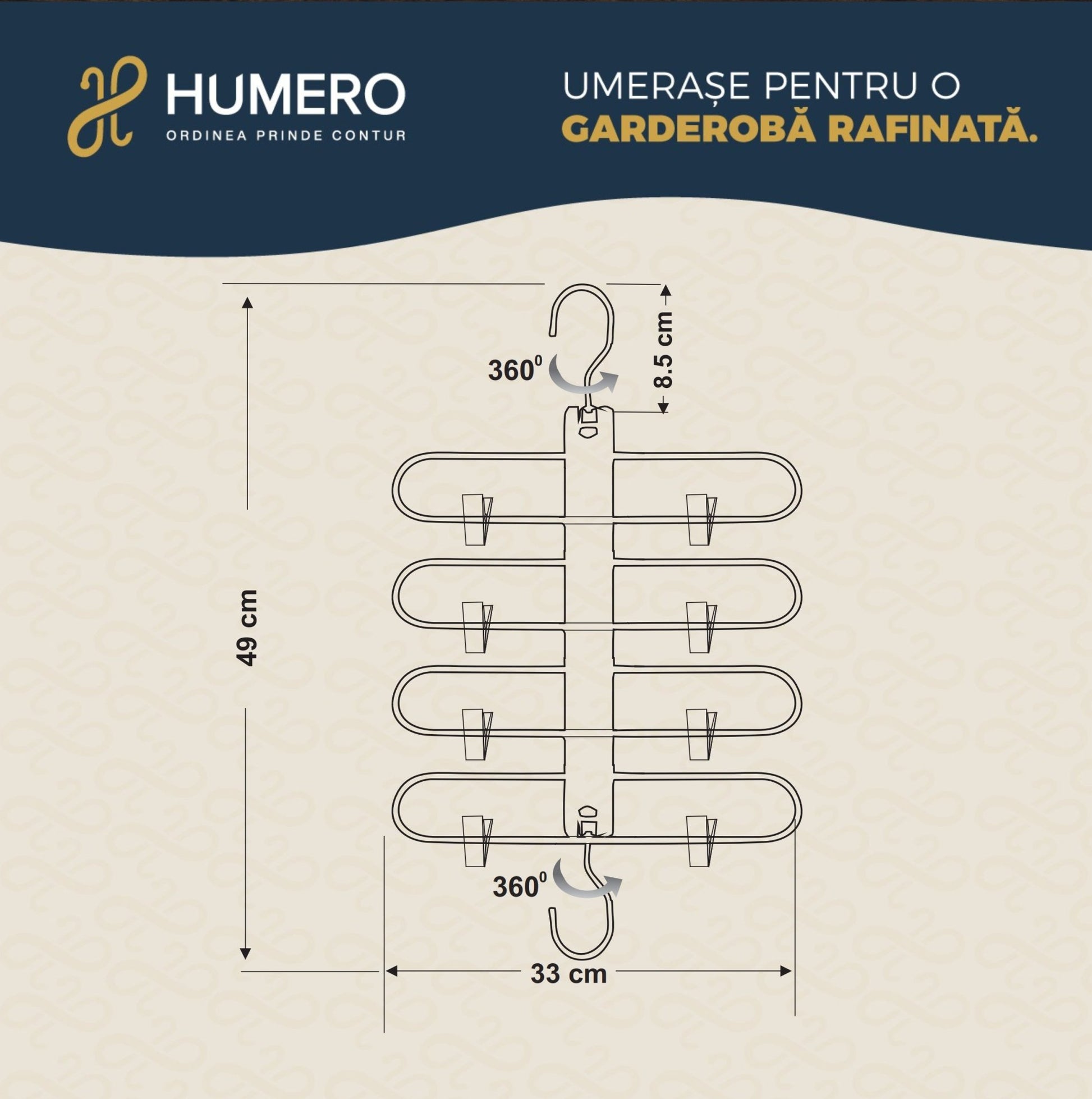 Set 2 umerașe pliabile din lemn natur cu clipsuri metalice - ideale pentru pantaloni și fuste - HUMERO