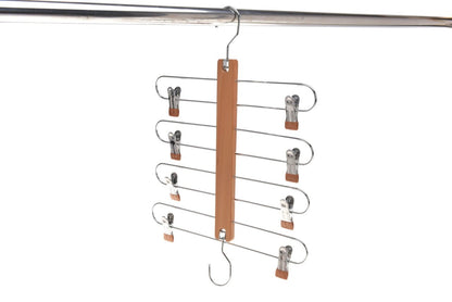 Set 2 umerașe pliabile din lemn natur cu clipsuri metalice - ideale pentru pantaloni și fuste - HUMERO