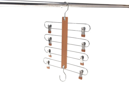 Set 2 umerașe pliabile din lemn natur cu clipsuri metalice - ideale pentru pantaloni și fuste - HUMERO