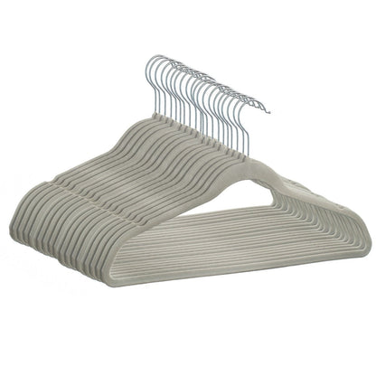 Umeraș antialunecare acoperit cu catifea gri, cu bară pentru pantaloni - ideal pentru rochii, fuste, pantaloni, bluze și tricouri - HUMERO