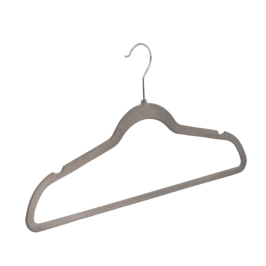 Umeraș antialunecare acoperit cu catifea gri, cu bară pentru pantaloni - ideal pentru rochii, fuste, pantaloni, bluze și tricouri - HUMERO