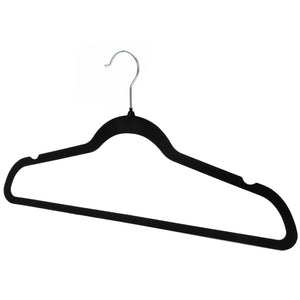 Umeraș antialunecare acoperit cu catifea neagră, cu bară pentru pantaloni - ideal pentru rochii, fuste, pantaloni, bluze și tricouri - HUMERO