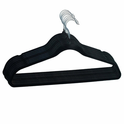 Umeraș antialunecare acoperit cu catifea neagră, cu bară pentru pantaloni - ideal pentru rochii, fuste, pantaloni, bluze și tricouri - HUMERO