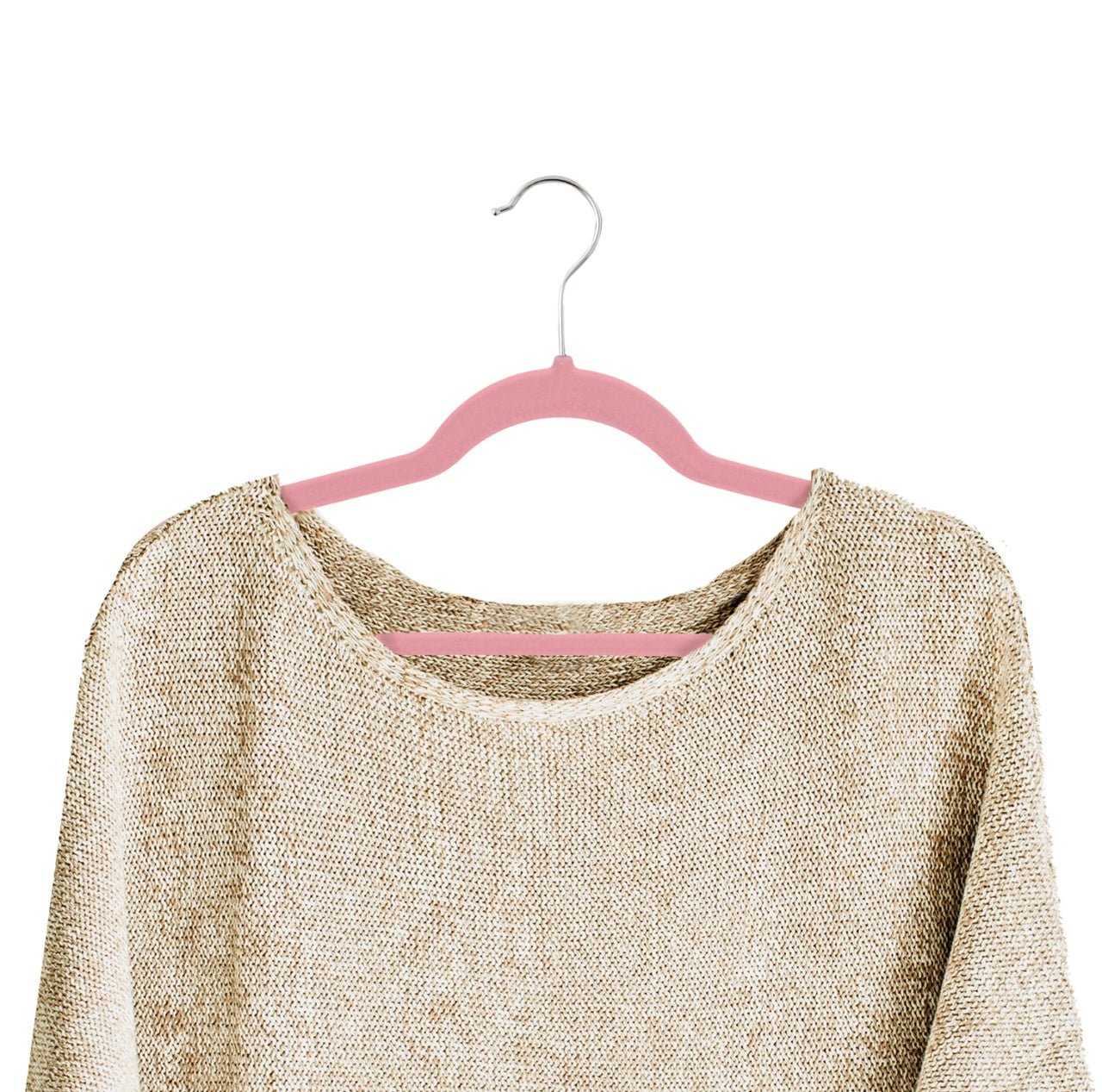 Umeraș antialunecare acoperit cu catifea roz, cu bară pentru pantaloni - ideal pentru rochii, fuste, pantaloni, bluze și tricouri - HUMERO