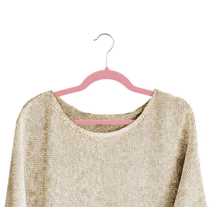 Umeraș antialunecare acoperit cu catifea roz, cu bară pentru pantaloni - ideal pentru rochii, fuste, pantaloni, bluze și tricouri - HUMERO