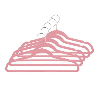 Umeraș antialunecare acoperit cu catifea roz, cu bară pentru pantaloni - ideal pentru rochii, fuste, pantaloni, bluze și tricouri - HUMERO