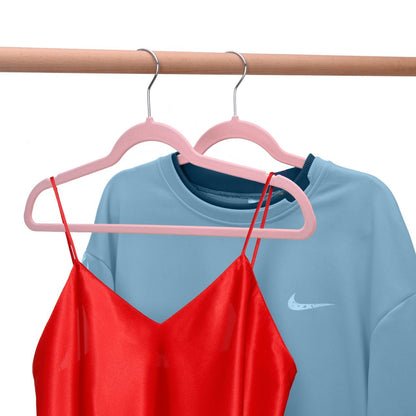 Umeraș antialunecare acoperit cu catifea roz, cu bară pentru pantaloni - ideal pentru rochii, fuste, pantaloni, bluze și tricouri - HUMERO