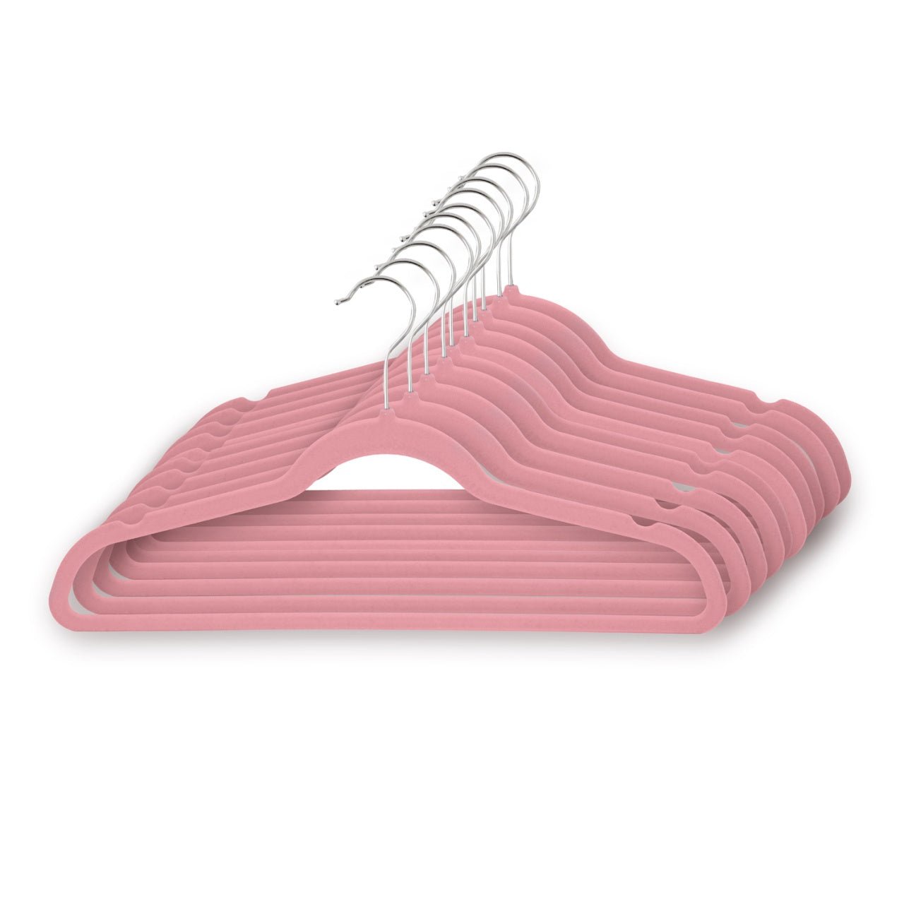 Umeraș antialunecare acoperit cu catifea roz, cu bară pentru pantaloni - ideal pentru rochii, fuste, pantaloni, bluze și tricouri - HUMERO