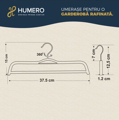 Umeraș compact din lemn natur cu bară pentru pantaloni - ideal pentru fuste și pantaloni - HUMERO