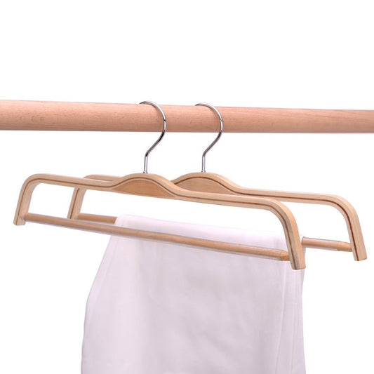 Umeraș compact din lemn natur cu bară pentru pantaloni - ideal pentru fuste și pantaloni - HUMERO