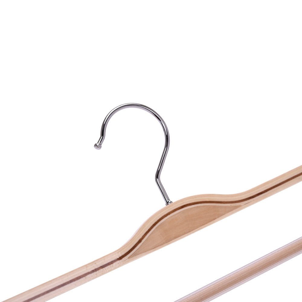 Umeraș compact din lemn natur cu bară pentru pantaloni - ideal pentru fuste și pantaloni - HUMERO
