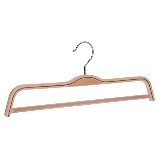 Umeraș compact din lemn natur cu bară pentru pantaloni - ideal pentru fuste și pantaloni - HUMERO