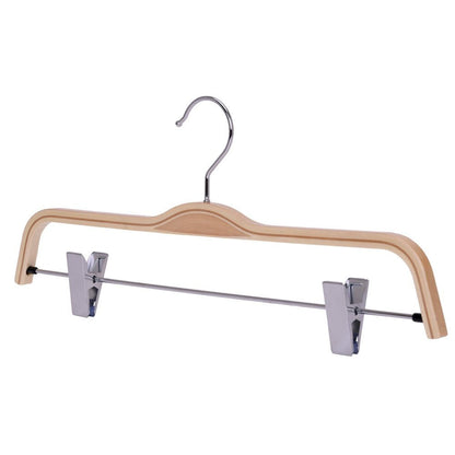 Umeraș compact din lemn natur cu clipsuri metalice pentru pantaloni - ideal pentru fuste și pantaloni - HUMERO