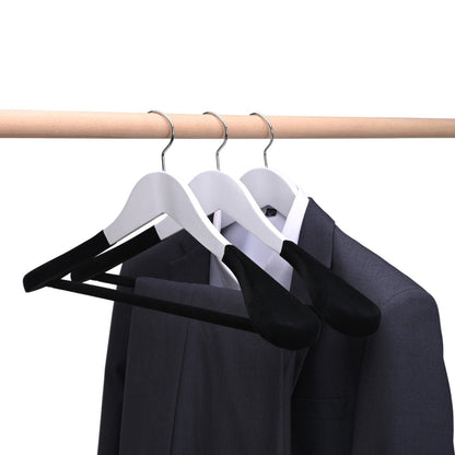 Umeraș cu umeri lați și design modern, antialunecare din lemn alb cu cârlig metalic și bară pentru pantaloni - ideal pentru costume, sacouri, cămăși, bluze, jachete, paltoane, tricouri și pantaloni - HUMERO