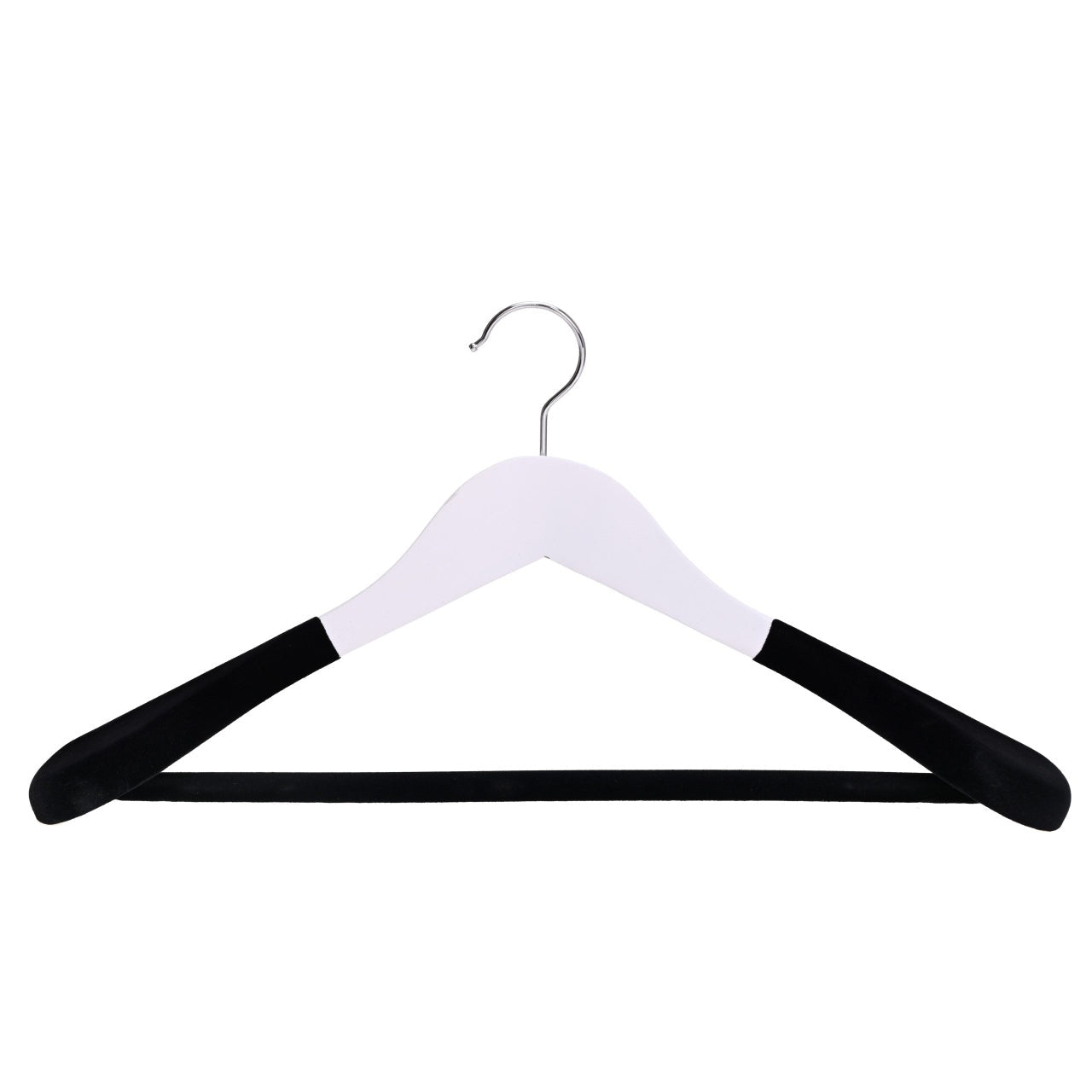 Umeraș cu umeri lați și design modern, antialunecare din lemn alb cu cârlig metalic și bară pentru pantaloni - ideal pentru costume, sacouri, cămăși, bluze, jachete, paltoane, tricouri și pantaloni - HUMERO