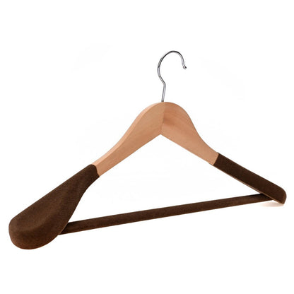 Umeraș cu umeri lați și design modern, antialunecare din lemn natur cu cârlig metalic și bară pentru pantaloni - ideal pentru costume, sacouri, cămăși, bluze, jachete, paltoane, tricouri și pantaloni - HUMERO