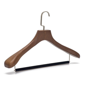 Umeraș de lux pentru costum din lemn masiv maro vintage cu umeri lați si bară pentru pantaloni - ideal pentru costume, sacouri, pantaloni, cămăși, tricouri, jachete și bluze - HUMERO