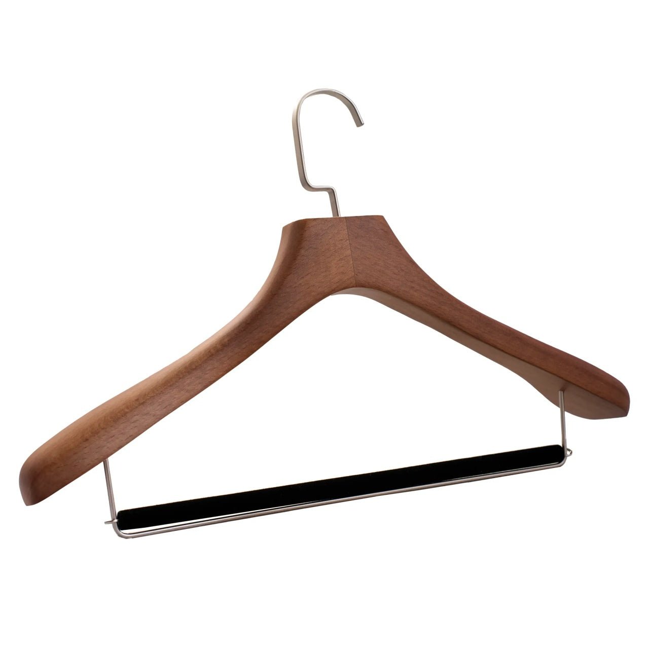 Umeraș de lux pentru costum din lemn masiv maro vintage cu umeri lați si bară pentru pantaloni - ideal pentru costume, sacouri, pantaloni, cămăși, tricouri, jachete și bluze - HUMERO