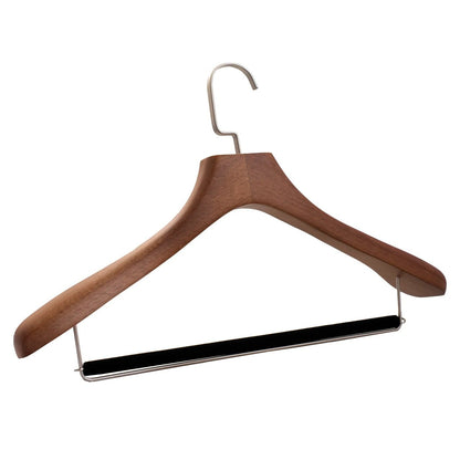 Umeraș de lux pentru costum din lemn masiv maro vintage cu umeri lați si bară pentru pantaloni - ideal pentru costume, sacouri, pantaloni, cămăși, tricouri, jachete și bluze - HUMERO