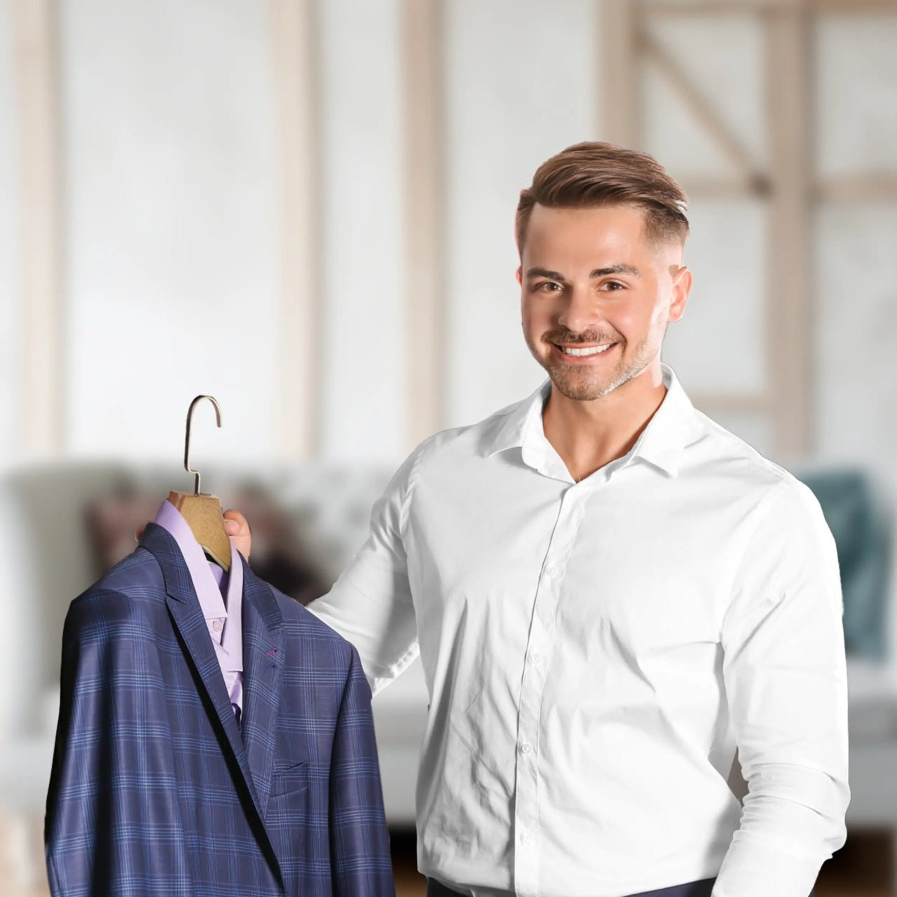 Umeraș de lux pentru costum din lemn masiv maro vintage cu umeri lați si bară pentru pantaloni - ideal pentru costume, sacouri, pantaloni, cămăși, tricouri, jachete și bluze - HUMERO