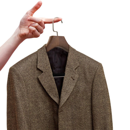 Umeraș de lux pentru costum din lemn masiv maro vintage cu umeri lați si bară pentru pantaloni - ideal pentru costume, sacouri, pantaloni, cămăși, tricouri, jachete și bluze - HUMERO