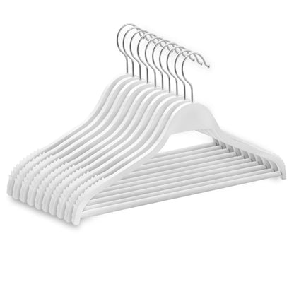 Umeraș din lemn alb cu margini din cauciuc anti - alunecare și bară pentru pantaloni - ideal pentru cămăși, bluze, pantaloni, tricouri și rochii - HUMERO