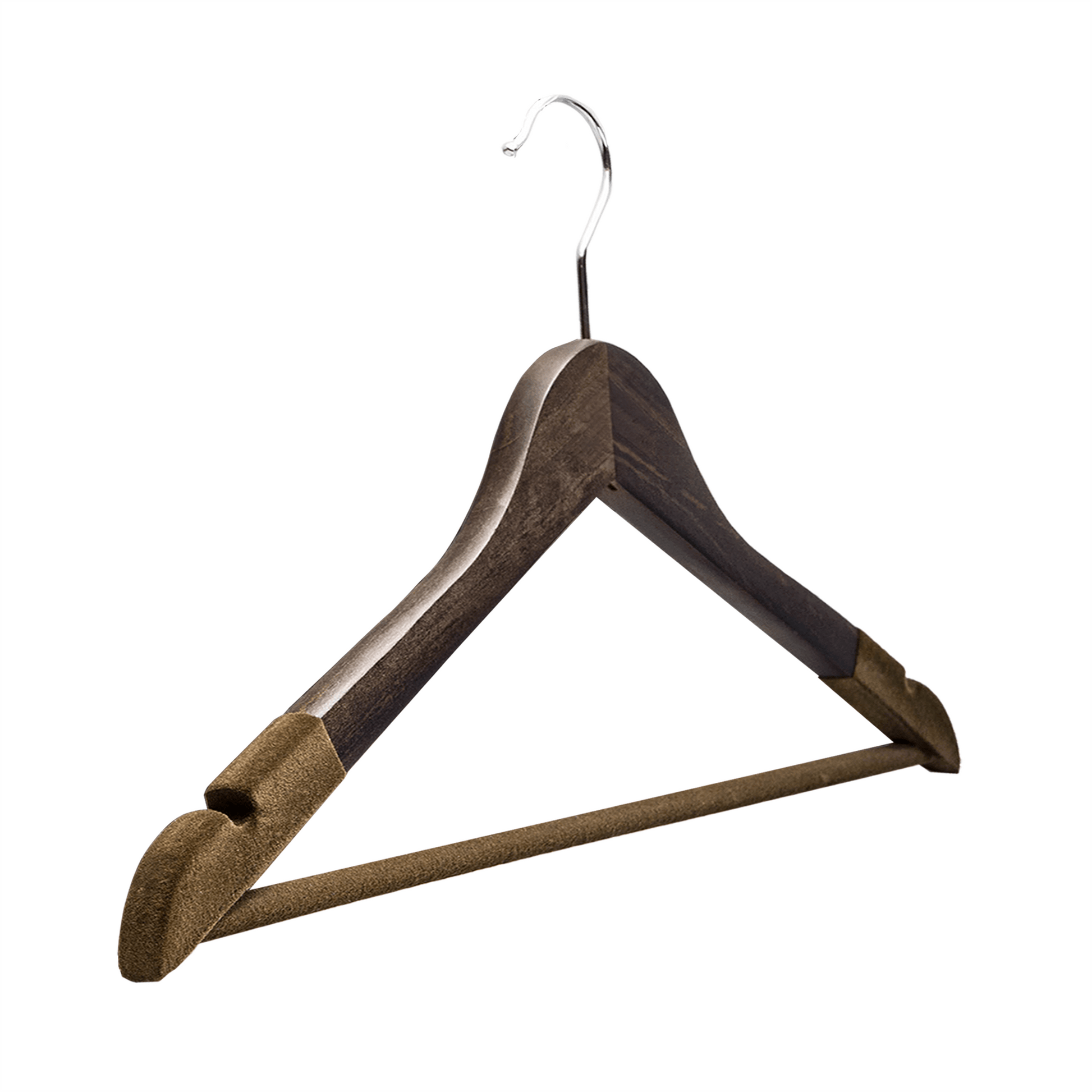 Umeraș din lemn cu finisaj vintage,bară pentru pantaloni și margini de catifea - pentru haine delicate - HUMERO