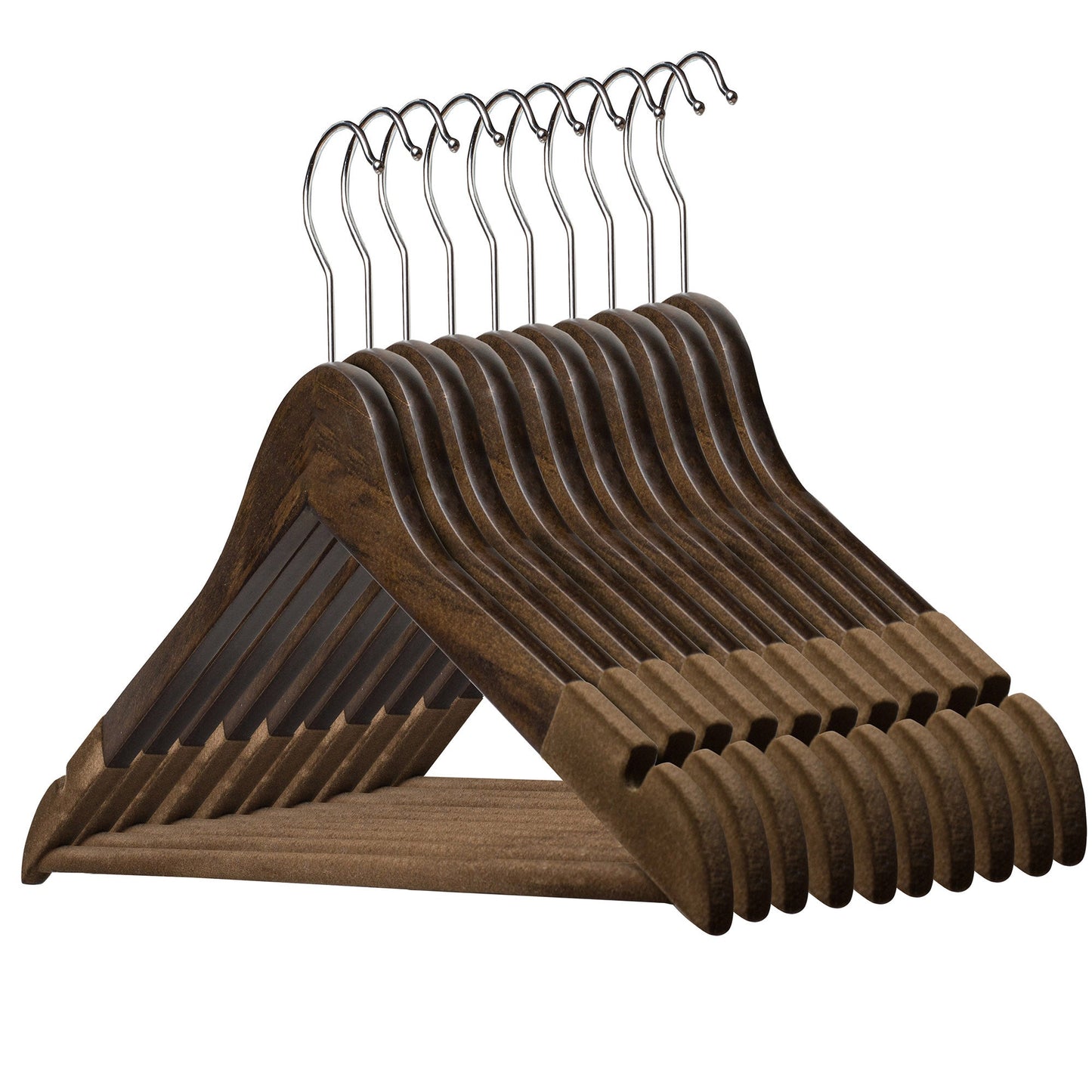 Umeraș din lemn cu finisaj vintage,bară pentru pantaloni și margini de catifea - pentru haine delicate - HUMERO