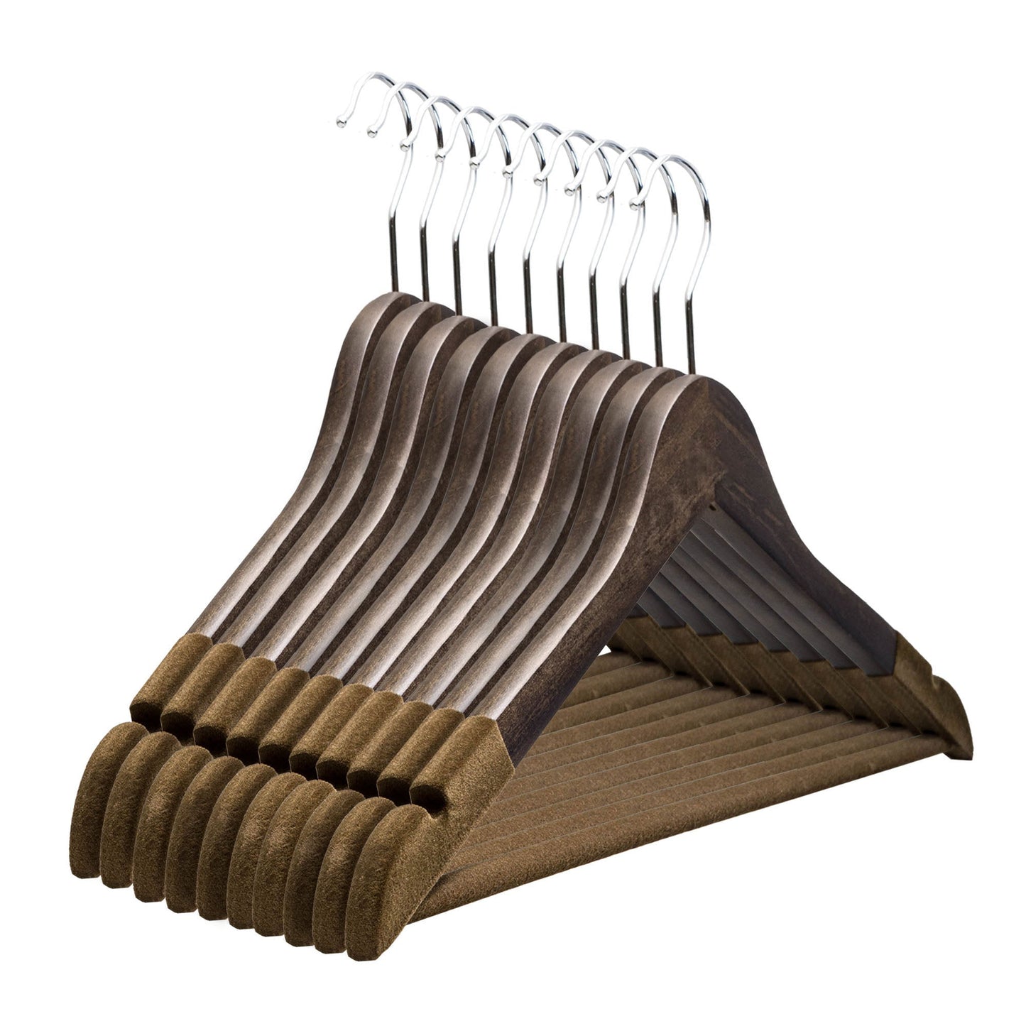 Umeraș din lemn cu finisaj vintage,bară pentru pantaloni și margini de catifea - pentru haine delicate - HUMERO