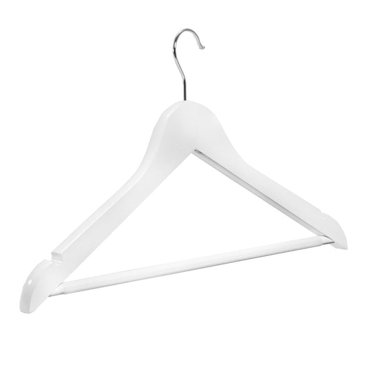 Umeraș din lemn de arțar alb cu bară pentru pantaloni - ideal pentru cămăși, bluze, pantaloni, tricouri și rochii - HUMERO
