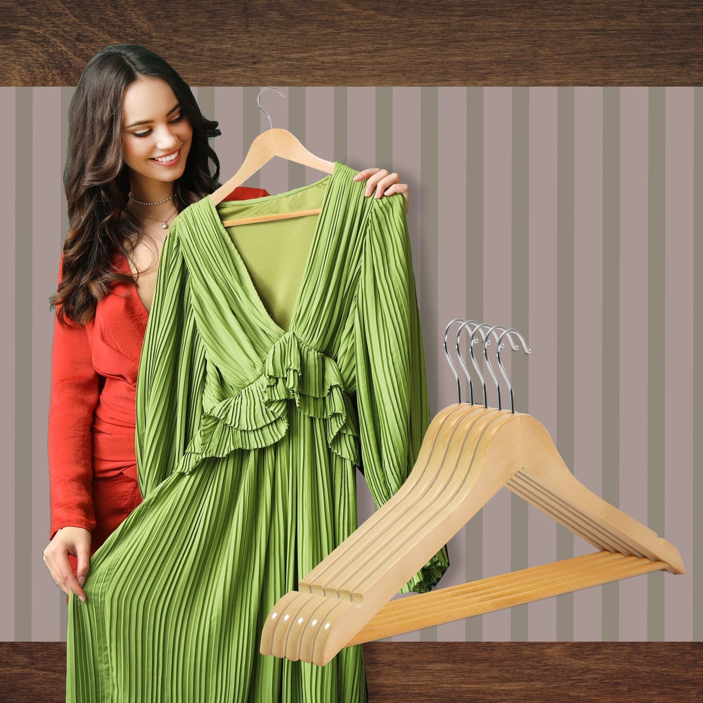 Umeraș din lemn de arțar natur cu bară pentru pantaloni - ideal pentru cămăși, bluze, pantaloni, tricouri și rochii - HUMERO