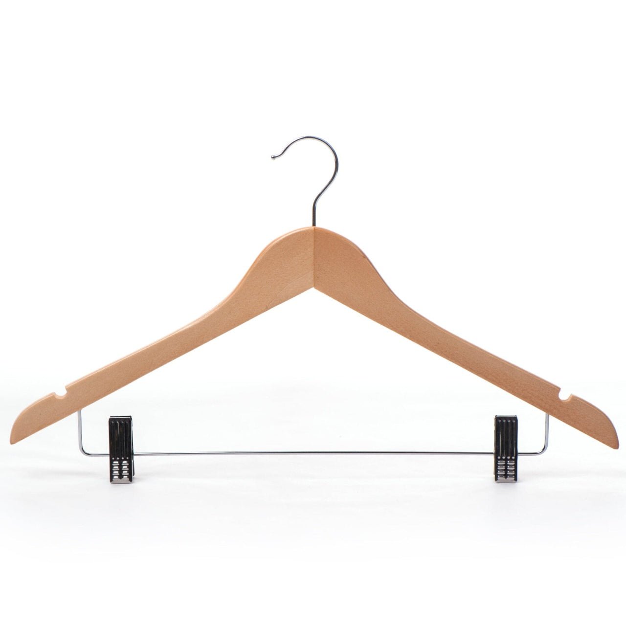 Umeraș din lemn de arțar natur cu clipsuri metalice - ideal pentru cămăși, bluze, pantaloni, tricouri și rochii - HUMERO