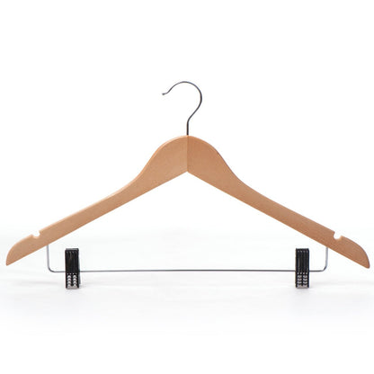 Umeraș din lemn de arțar natur cu clipsuri metalice - ideal pentru cămăși, bluze, pantaloni, tricouri și rochii - HUMERO