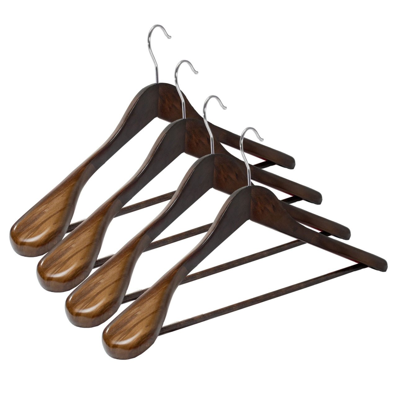 Umeraș din lemn maro - vintage cu umeri lați, bară pentru pantaloni și design modern - ideal pentru costume, sacouri, cămăși, bluze, pantaloni și tricouri - HUMERO