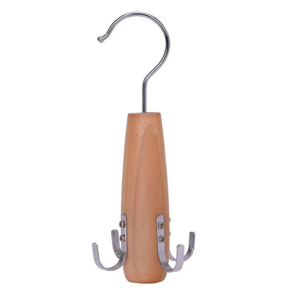 Umeraș din lemn natur cu 4 agățători metalice - ideal pentru articole speciale - HUMERO