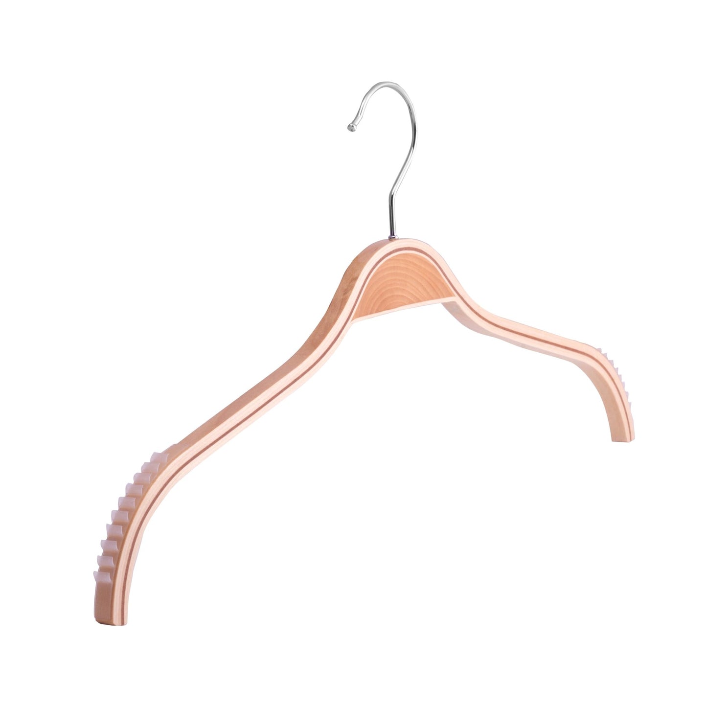 Umeraș din lemn natur cu margini din cauciuc anti - alunecare - ideal pentru cămăși, bluze, tricouri și rochii - HUMERO