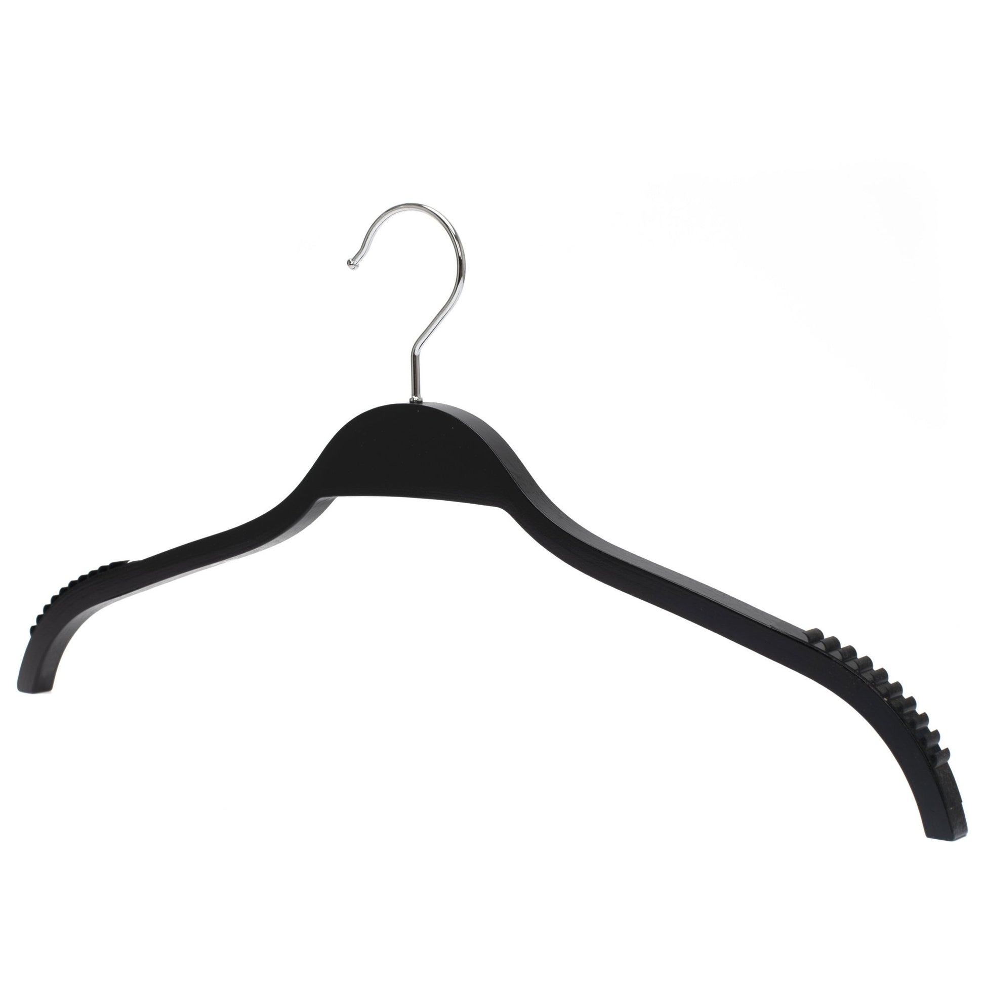 Umeraș din lemn negru cu margini din cauciuc anti - alunecare - ideal pentru cămăși, bluze, tricouri și rochii - HUMERO