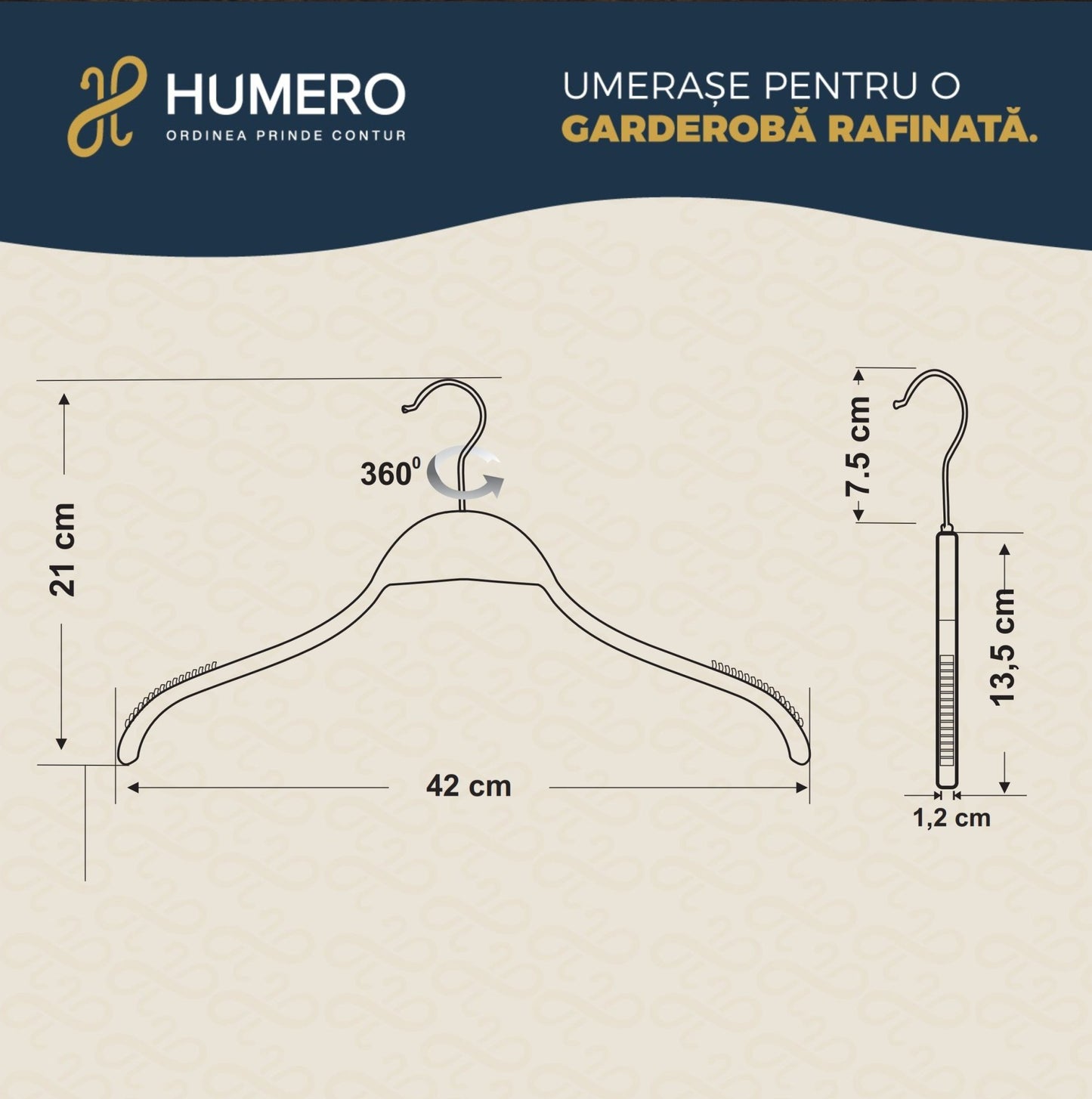Umeraș din lemn negru cu margini din cauciuc anti - alunecare - ideal pentru cămăși, bluze, tricouri și rochii - HUMERO