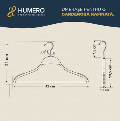 Umeraș din lemn negru cu margini din cauciuc anti - alunecare și bară pentru pantaloni - ideal pentru cămăși, bluze, pantaloni, tricouri și rochii - HUMERO