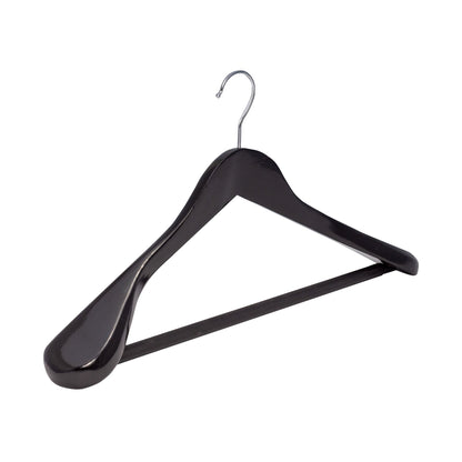 Umeraș din lemn negru cu umeri lați, bară pentru pantaloni și design modern - ideal pentru costume, sacouri, cămăși, bluze, pantaloni și tricouri - HUMERO