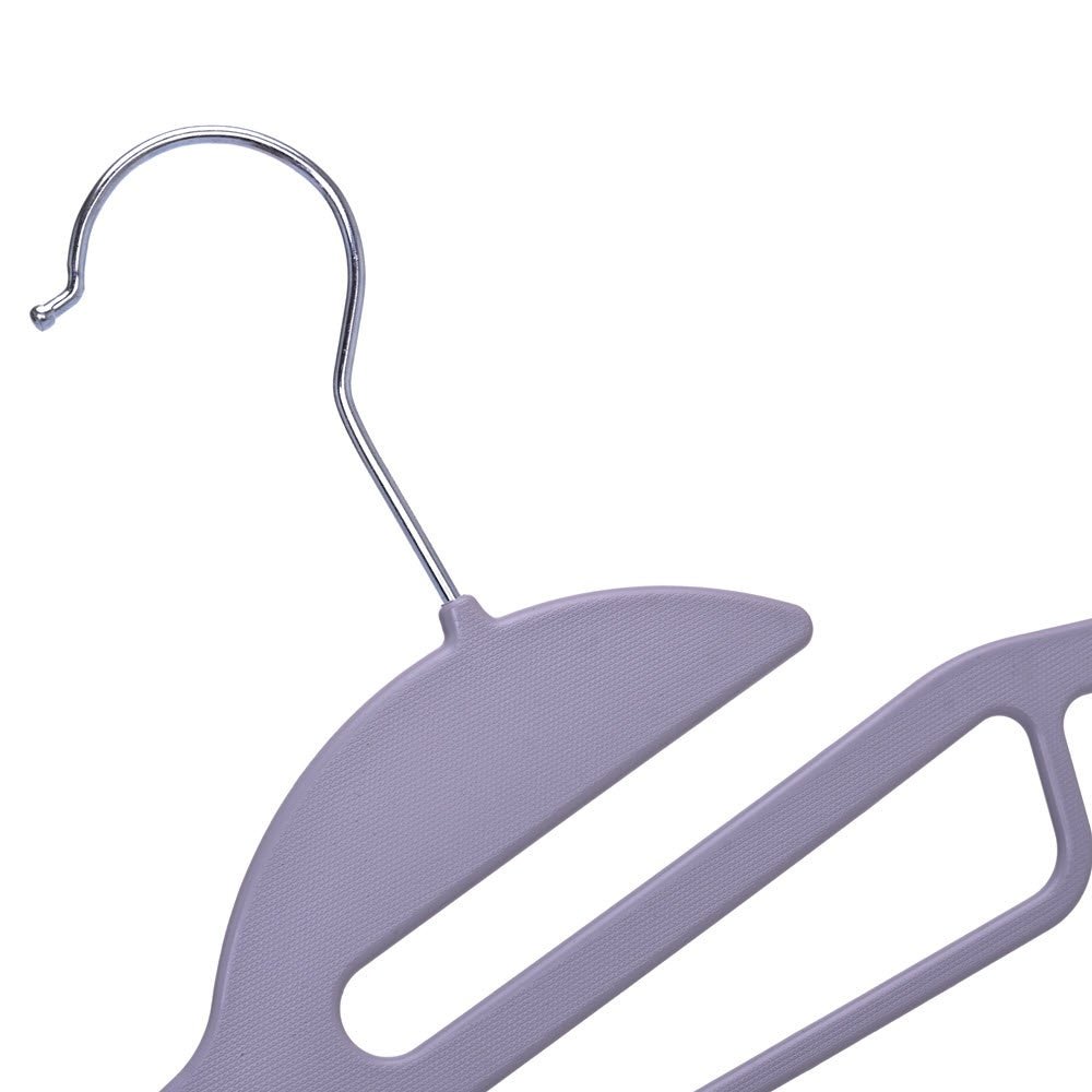 Umeraș din plastic gri cu margini antialunecare si bară pentru pantaloni - ideal pentru rochii, pantaloni, fuste, bluze și tricouri - HUMERO