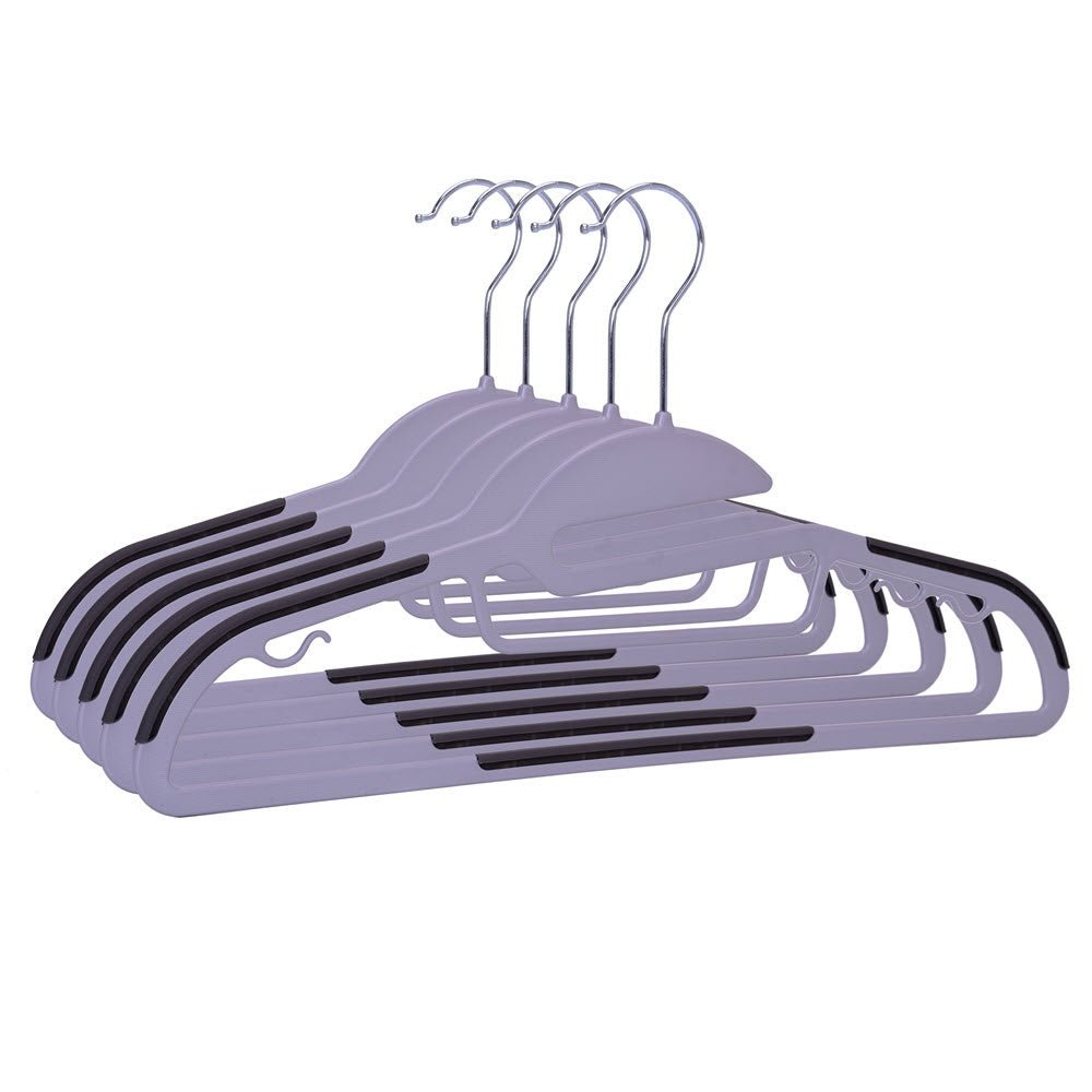 Umeraș din plastic gri cu margini antialunecare si bară pentru pantaloni - ideal pentru rochii, pantaloni, fuste, bluze și tricouri - HUMERO