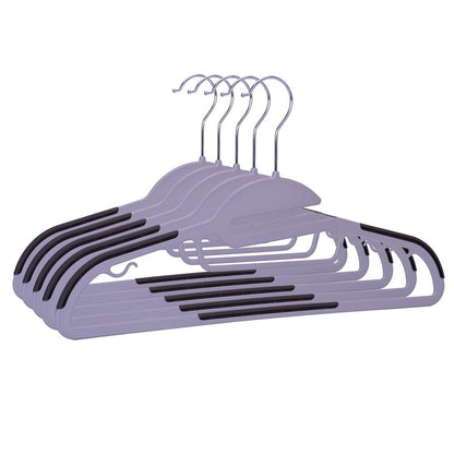 Umeraș din plastic gri cu margini antialunecare si bară pentru pantaloni - ideal pentru rochii, pantaloni, fuste, bluze și tricouri - HUMERO