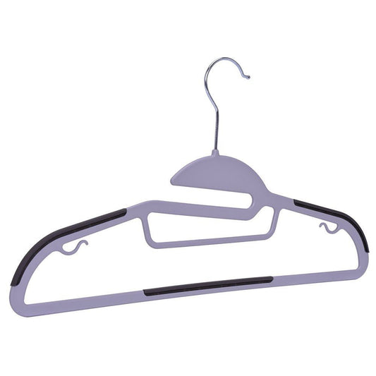 Umeraș din plastic gri cu margini antialunecare si bară pentru pantaloni - ideal pentru rochii, pantaloni, fuste, bluze și tricouri - HUMERO