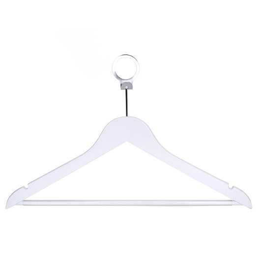 Umeraș hotelier din lemn alb cu cârlig antifurt si bară pentru pantaloni - ideal pentru cămăși, bluze, pantaloni, tricouri și rochii - HUMERO