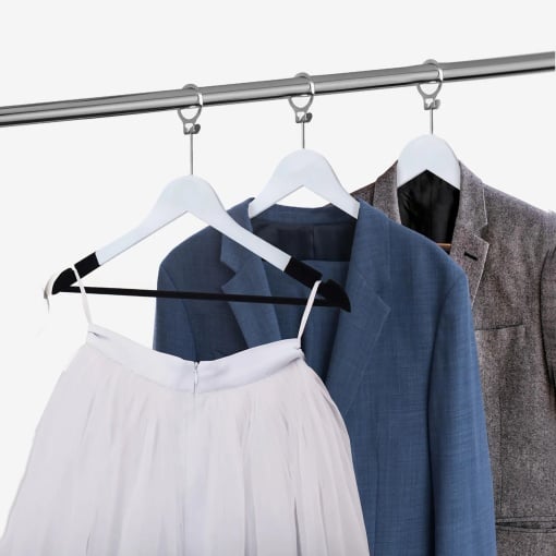 Umeraș hotelier din lemn alb cu margini de catifea, bară pentru pantaloni și design clasic – ideal pentru cămăși, bluze, pantaloni, tricouri și rochii - HUMERO