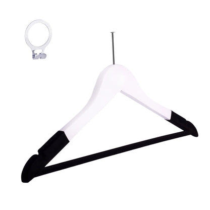 Umeraș hotelier din lemn alb cu margini de catifea, bară pentru pantaloni și design clasic – ideal pentru cămăși, bluze, pantaloni, tricouri și rochii - HUMERO