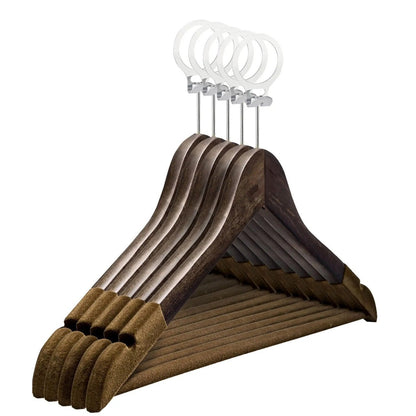 Umeraș hotelier din lemn cu finisaj vintage,bară pentru pantaloni și margini de catifea - ideal pentru cămăși, bluze, pantaloni, tricouri și rochii - HUMERO